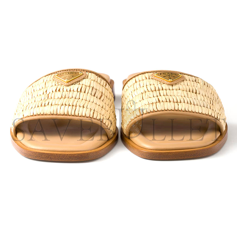 Pra*a leather slides with crochet details 1xx758